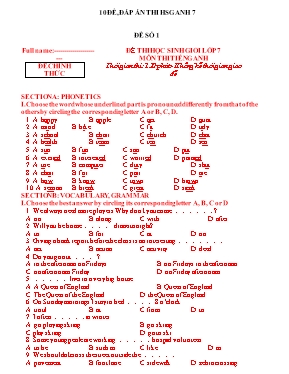 10 Đề thi học sinh giỏi môn Tiếng Anh Lớp 7 (Có đáp án)